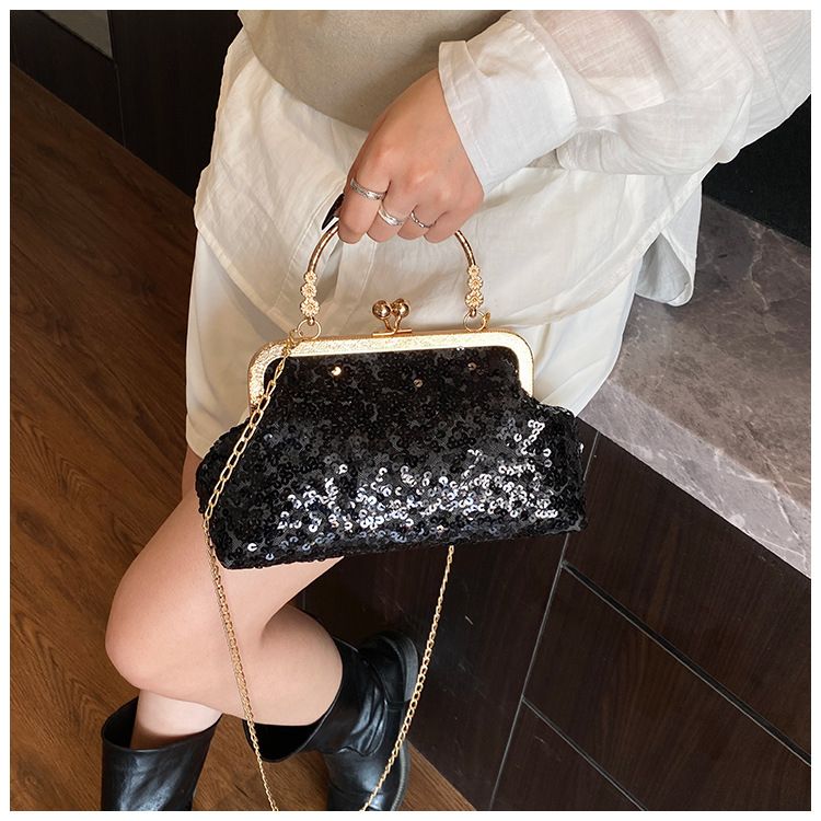 Trendy Shining Gold Silver Pink Sequin Ladies Dinner Evening Bags Metal Chain Shoulder Bag Crossbody For Women Prom Party Clutch B0286