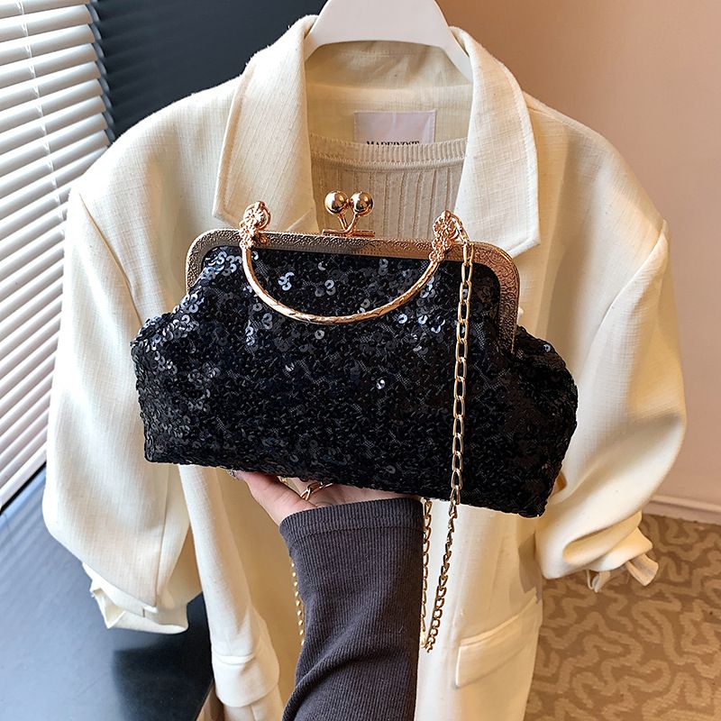 Trendy Shining Gold Silver Pink Sequin Ladies Dinner Evening Bags Metal Chain Shoulder Bag Crossbody For Women Prom Party Clutch B0286