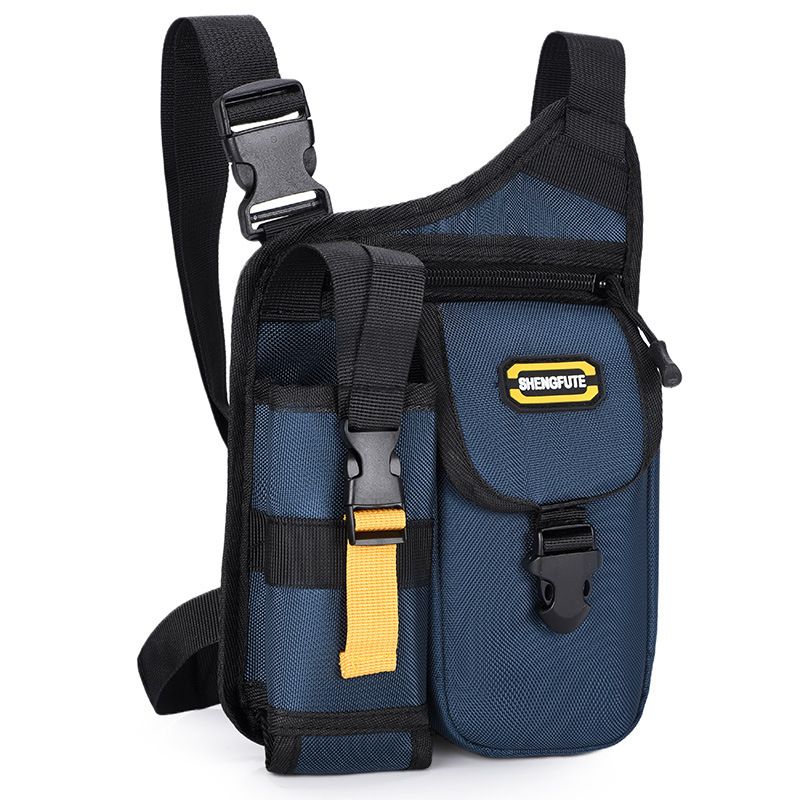 Multipocket Men Motorcycle Crossbody Bag Waterproof Large Capacity Motorbike Shoulder Bag Adjustable Strap with Bottle Holder B0349