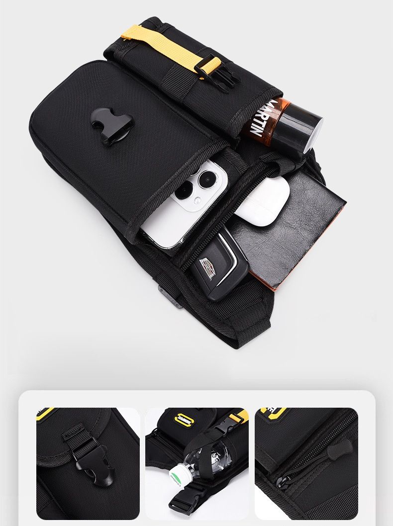 Multipocket Men Motorcycle Crossbody Bag Waterproof Large Capacity Motorbike Shoulder Bag Adjustable Strap with Bottle Holder B0349