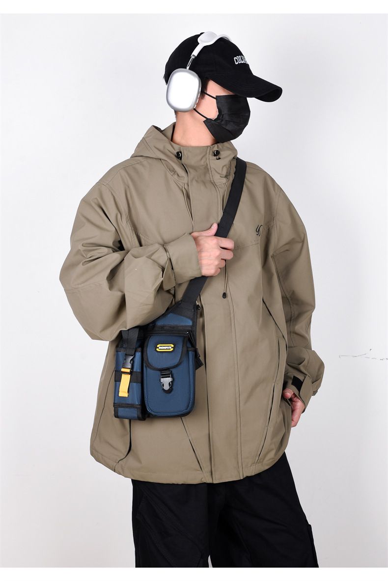 Multipocket Men Motorcycle Crossbody Bag Waterproof Large Capacity Motorbike Shoulder Bag Adjustable Strap with Bottle Holder B0349