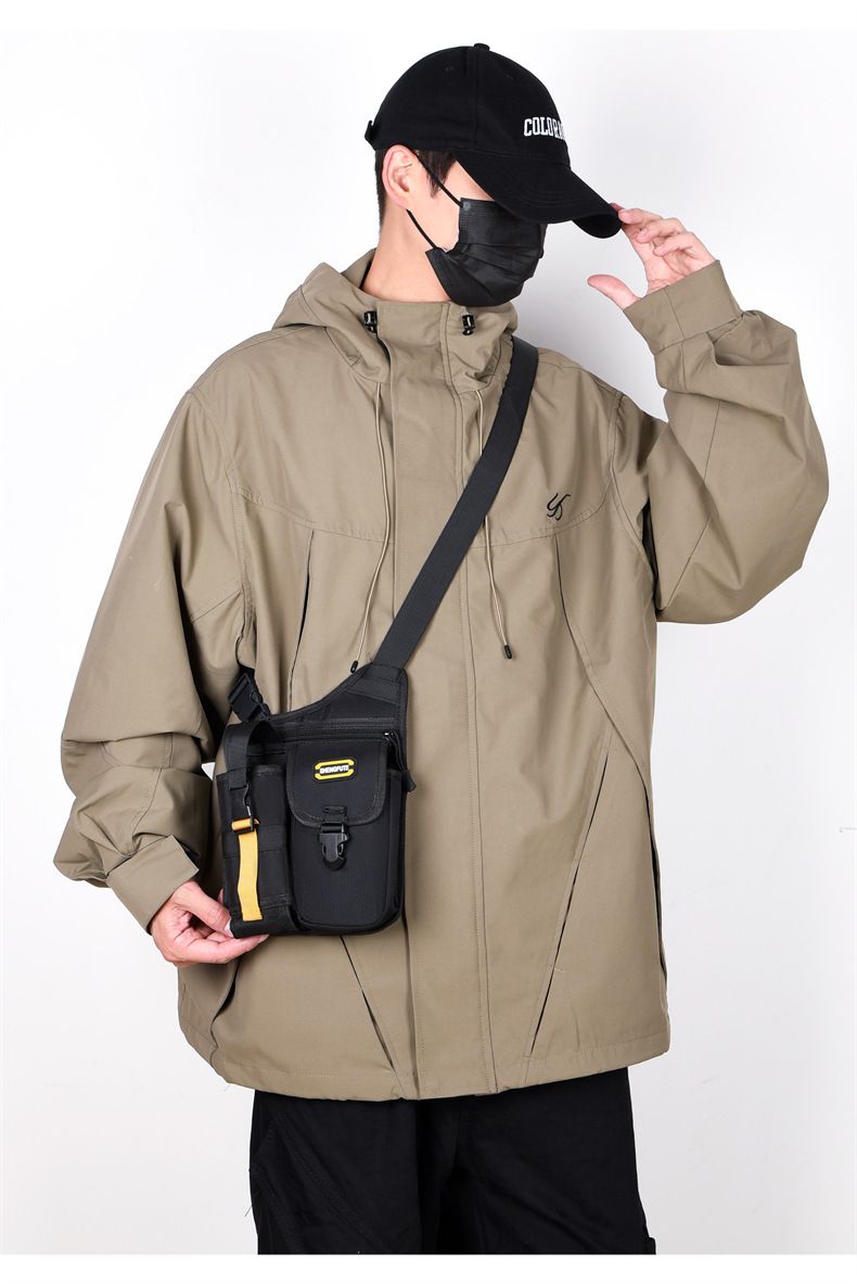 Multipocket Men Motorcycle Crossbody Bag Waterproof Large Capacity Motorbike Shoulder Bag Adjustable Strap with Bottle Holder B0349