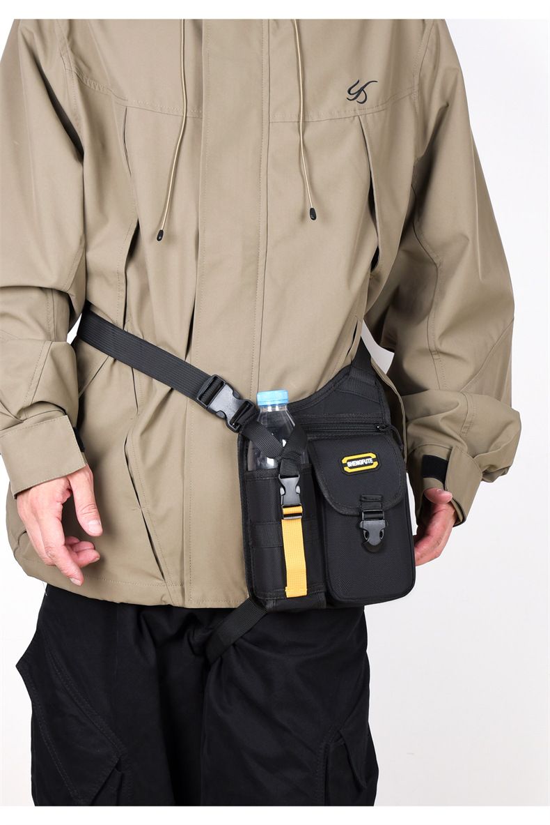 Multipocket Men Motorcycle Crossbody Bag Waterproof Large Capacity Motorbike Shoulder Bag Adjustable Strap with Bottle Holder B0349