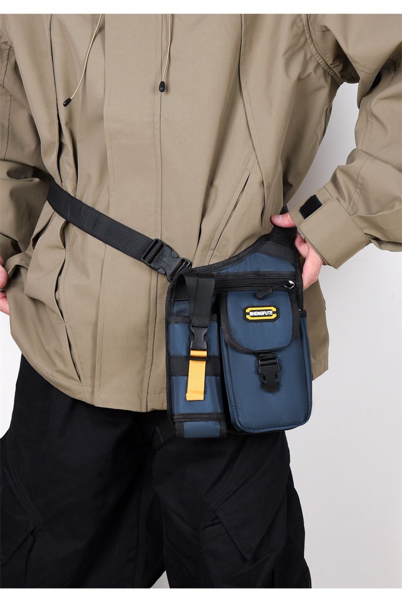 Multipocket Men Motorcycle Crossbody Bag Waterproof Large Capacity Motorbike Shoulder Bag Adjustable Strap with Bottle Holder B0349