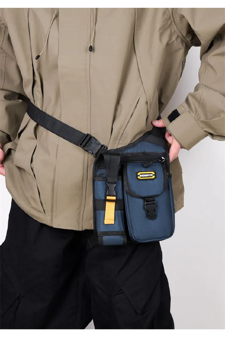 Multipocket Men Motorcycle Crossbody Bag Waterproof Large Capacity Motorbike Shoulder Bag Adjustable Strap with Bottle Holder B0349
