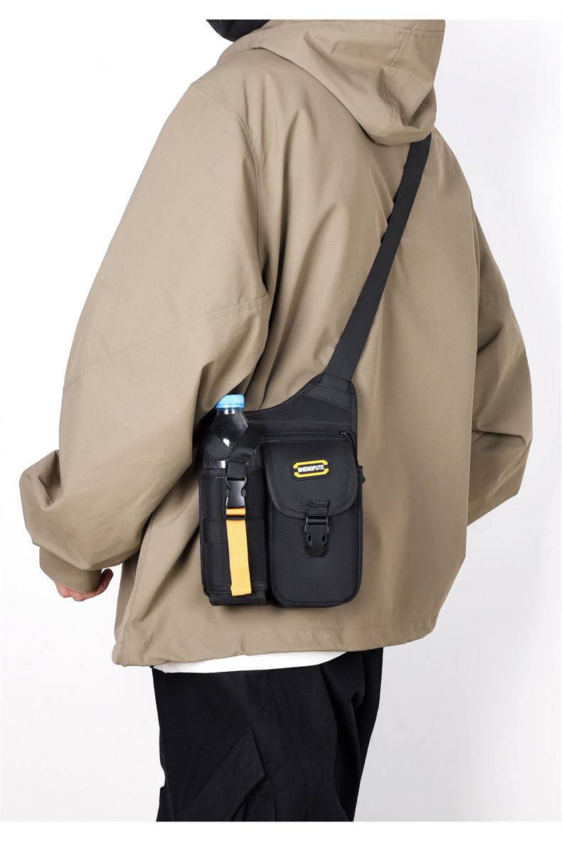 Multipocket Men Motorcycle Crossbody Bag Waterproof Large Capacity Motorbike Shoulder Bag Adjustable Strap with Bottle Holder B0349