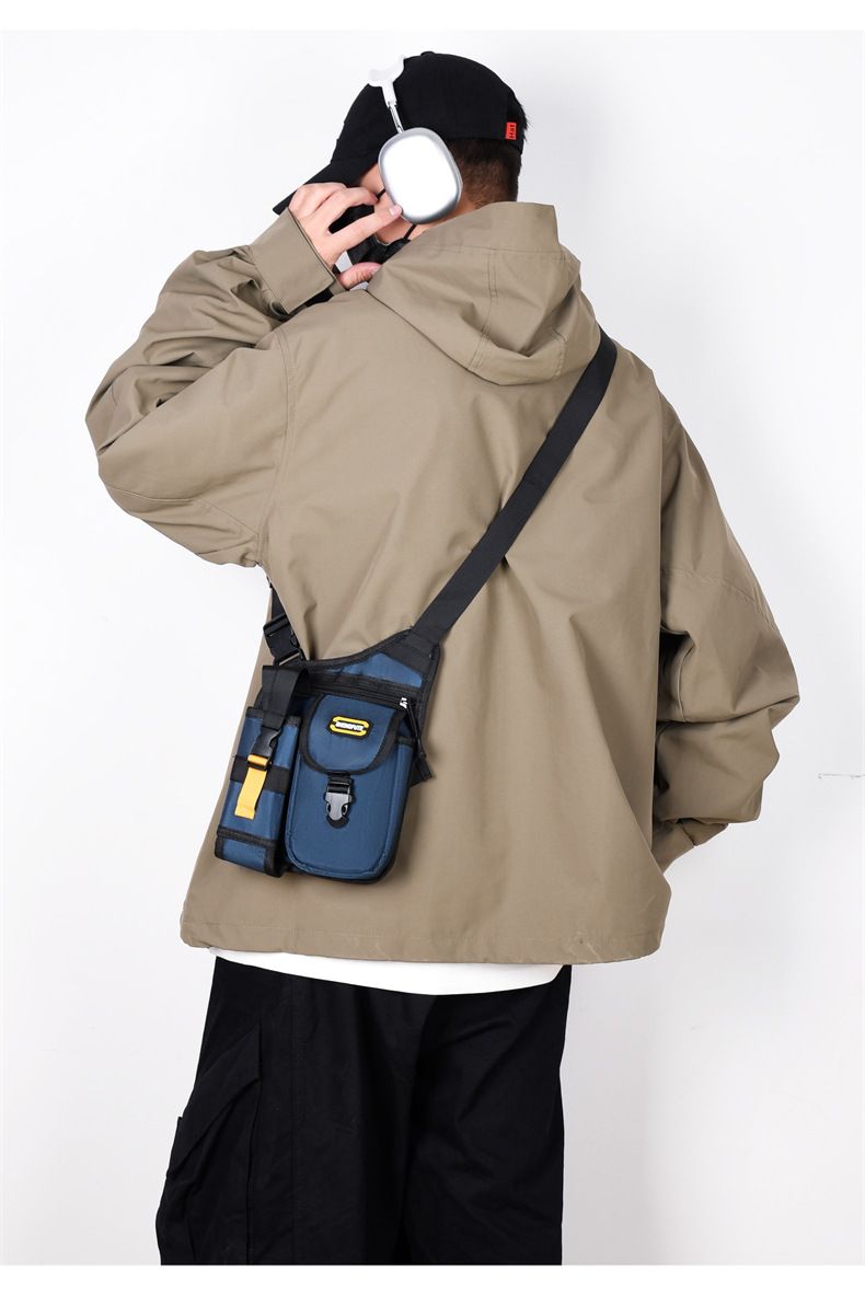 Multipocket Men Motorcycle Crossbody Bag Waterproof Large Capacity Motorbike Shoulder Bag Adjustable Strap with Bottle Holder B0349