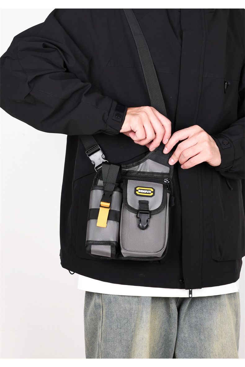 Multipocket Men Motorcycle Crossbody Bag Waterproof Large Capacity Motorbike Shoulder Bag Adjustable Strap with Bottle Holder B0349