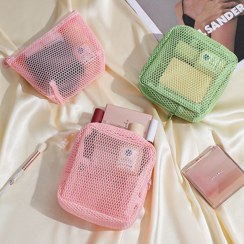Mesh Small Makeup Bag for Women Clear Lightweight Make Up Square Pouch Travel Cosmetic Organizer for Lipstick &Cushion case B0524