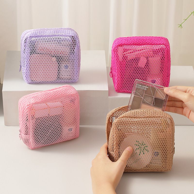 Mesh Small Makeup Bag for Women Clear Lightweight Make Up Square Pouch Travel Cosmetic Organizer for Lipstick &Cushion case B0524