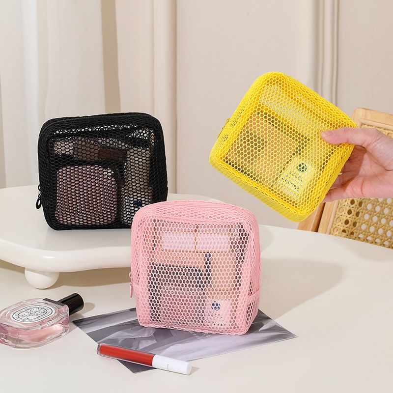 Mesh Small Makeup Bag for Women Clear Lightweight Make Up Square Pouch Travel Cosmetic Organizer for Lipstick &Cushion case B0524