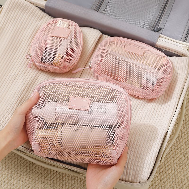 Casual Nylon Cosmetic Bag Hand-held Mesh Makeup Bags Multipurpose With Zipper Storage Pouch Travel Toiletry Wash Bags Big Size B0523