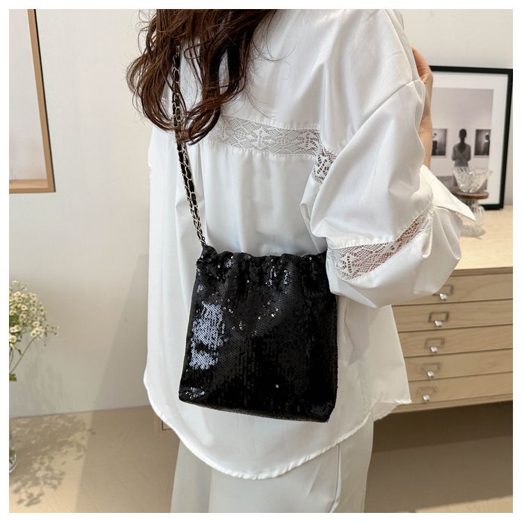 Silver Shinny Sequins Women Handbags Designer Chains Square Shoulder Crossbody Bags Luxury Evening Party Small Female Bag B0178