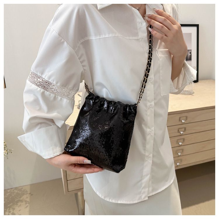 Silver Shinny Sequins Women Handbags Designer Chains Square Shoulder Crossbody Bags Luxury Evening Party Small Female Bag B0178