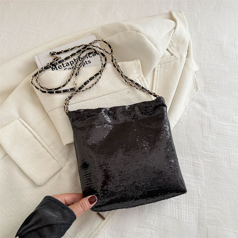 Silver Shinny Sequins Women Handbags Designer Chains Square Shoulder Crossbody Bags Luxury Evening Party Small Female Bag B0178