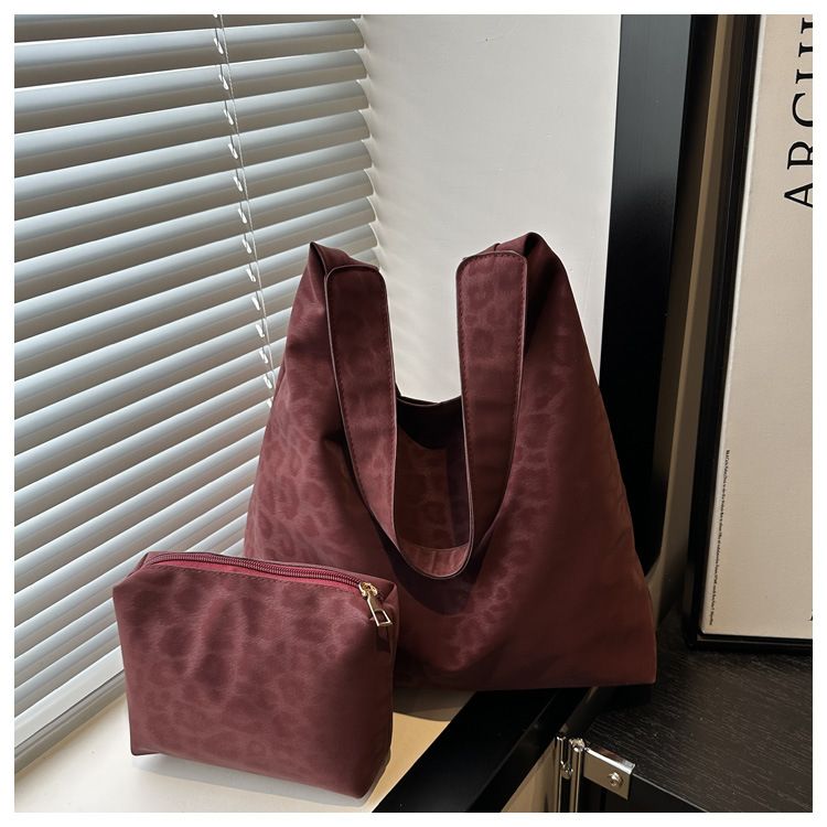 Vintage Soft PU Leather Ladies Shoulder Bag Commuter Large Handbag Women's Versatile Tote Underarm Bag 2pcs B0740