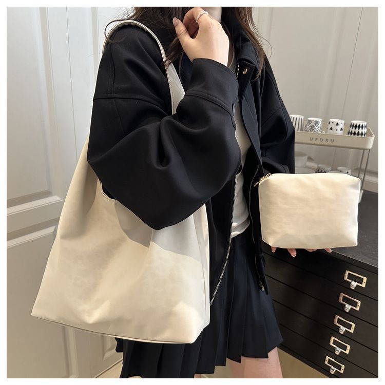 Vintage Soft PU Leather Ladies Shoulder Bag Commuter Large Handbag Women's Versatile Tote Underarm Bag 2pcs B0740
