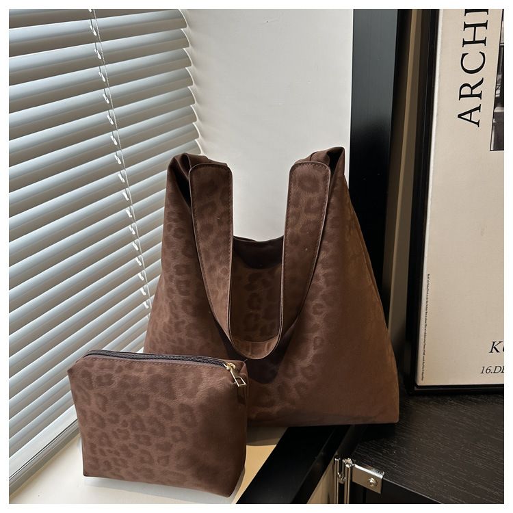 Vintage Soft PU Leather Ladies Shoulder Bag Commuter Large Handbag Women's Versatile Tote Underarm Bag 2pcs B0740