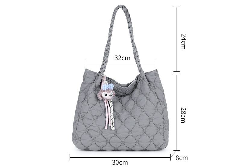 Women Quilted Diamond Lattice Handbag Large Capacity Fashion Shoulder Bag with Cute Pendants Padded Shopping Tote Chic Hobo Bag B0213