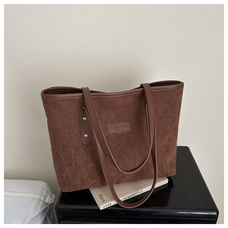 Women's Corduroy Shoulder Bag Large Capacity Tote Bag with Fixed Straps Machine Washable Polyester Lined Ladies Handbag B0101
