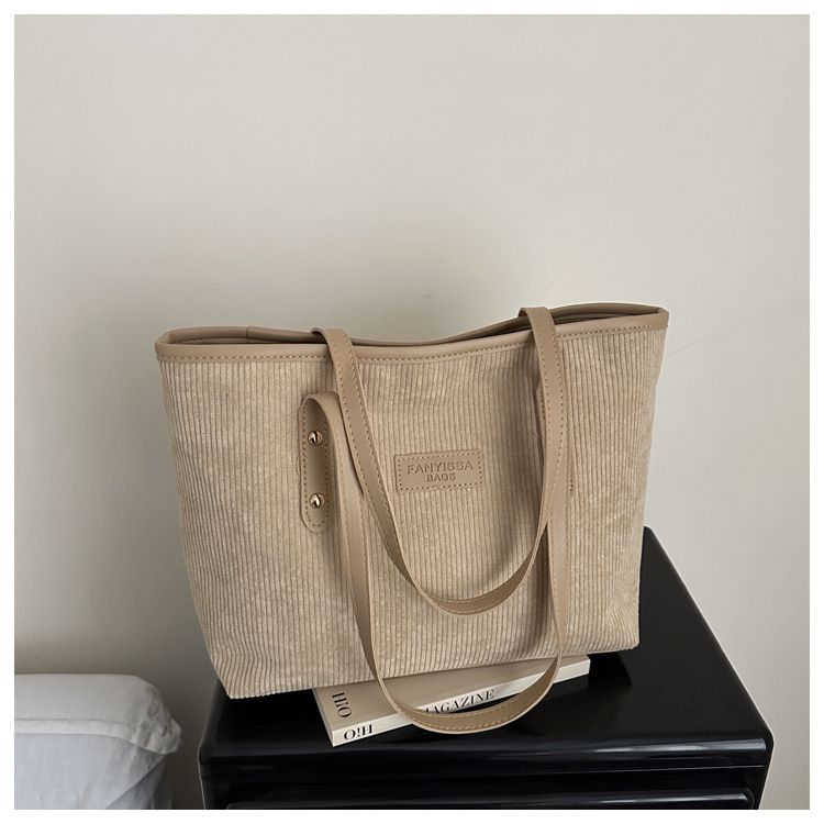 Women's Corduroy Shoulder Bag Large Capacity Tote Bag with Fixed Straps Machine Washable Polyester Lined Ladies Handbag B0101