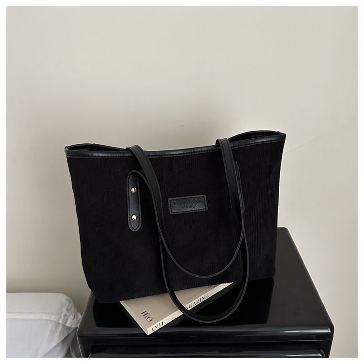 Women's Corduroy Shoulder Bag Large Capacity Tote Bag with Fixed Straps Machine Washable Polyester Lined Ladies Handbag B0101