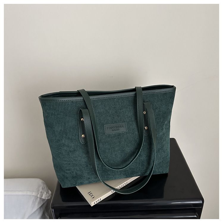 Women's Corduroy Shoulder Bag Large Capacity Tote Bag with Fixed Straps Machine Washable Polyester Lined Ladies Handbag B0101