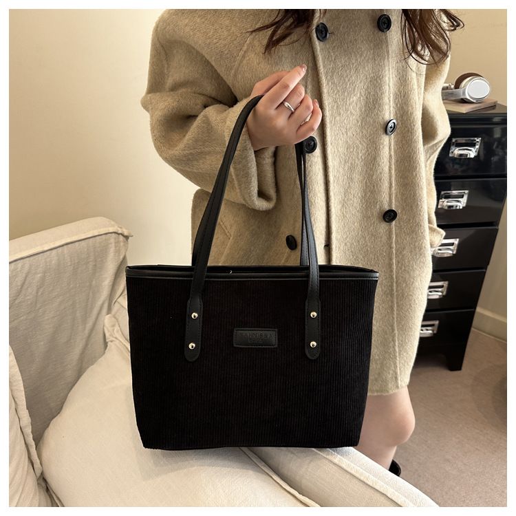 Women's Corduroy Shoulder Bag Large Capacity Tote Bag with Fixed Straps Machine Washable Polyester Lined Ladies Handbag B0101