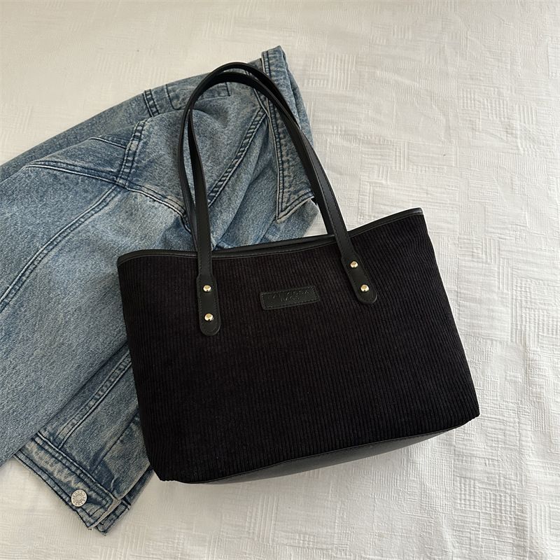 Women's Corduroy Shoulder Bag Large Capacity Tote Bag with Fixed Straps Machine Washable Polyester Lined Ladies Handbag B0101