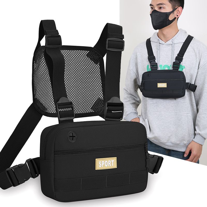 Unisex Oxford Cloth Casual Vest Utility Chest Bags Hip-Hop Zipper Vest Waist for Women Man Outdoor Shopping Travel