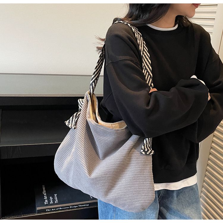 Fashionable Simple Corduroy Tote Bag Casual Versatile Commuting Women's Handbag Large Capacity Shopping Bag Soft Material B0233