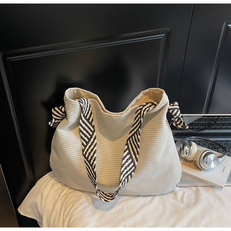Fashionable Simple Corduroy Tote Bag Casual Versatile Commuting Women's Handbag Large Capacity Shopping Bag Soft Material B0233
