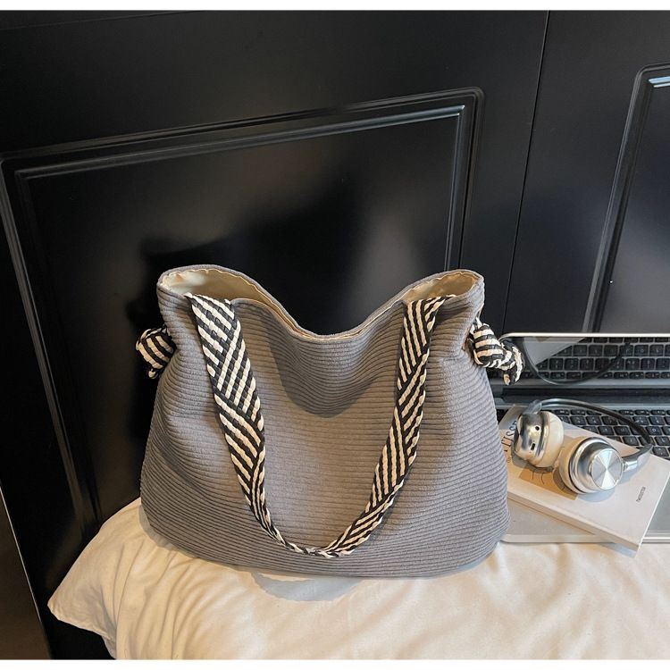 Fashionable Simple Corduroy Tote Bag Casual Versatile Commuting Women's Handbag Large Capacity Shopping Bag Soft Material B0233