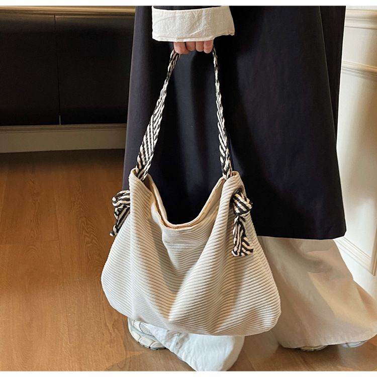 Fashionable Simple Corduroy Tote Bag Casual Versatile Commuting Women's Handbag Large Capacity Shopping Bag Soft Material B0233