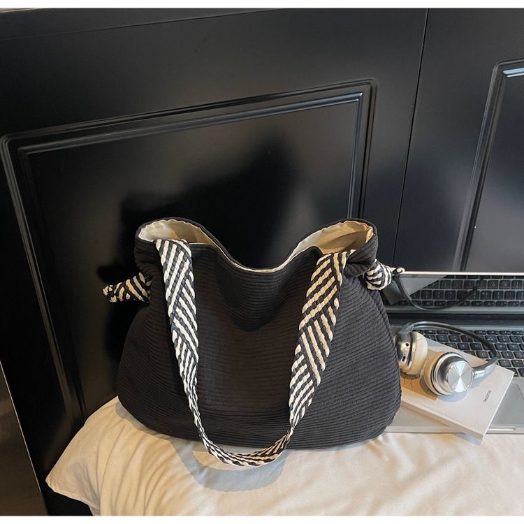Fashionable Simple Corduroy Tote Bag Casual Versatile Commuting Women's Handbag Large Capacity Shopping Bag Soft Material B0233