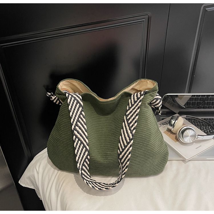 Fashionable Simple Corduroy Tote Bag Casual Versatile Commuting Women's Handbag Large Capacity Shopping Bag Soft Material B0233