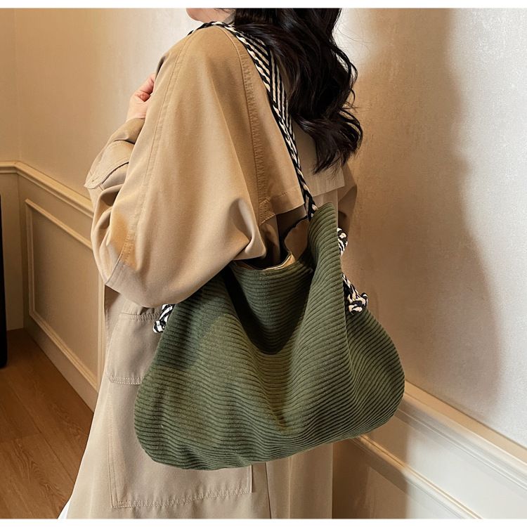Fashionable Simple Corduroy Tote Bag Casual Versatile Commuting Women's Handbag Large Capacity Shopping Bag Soft Material B0233
