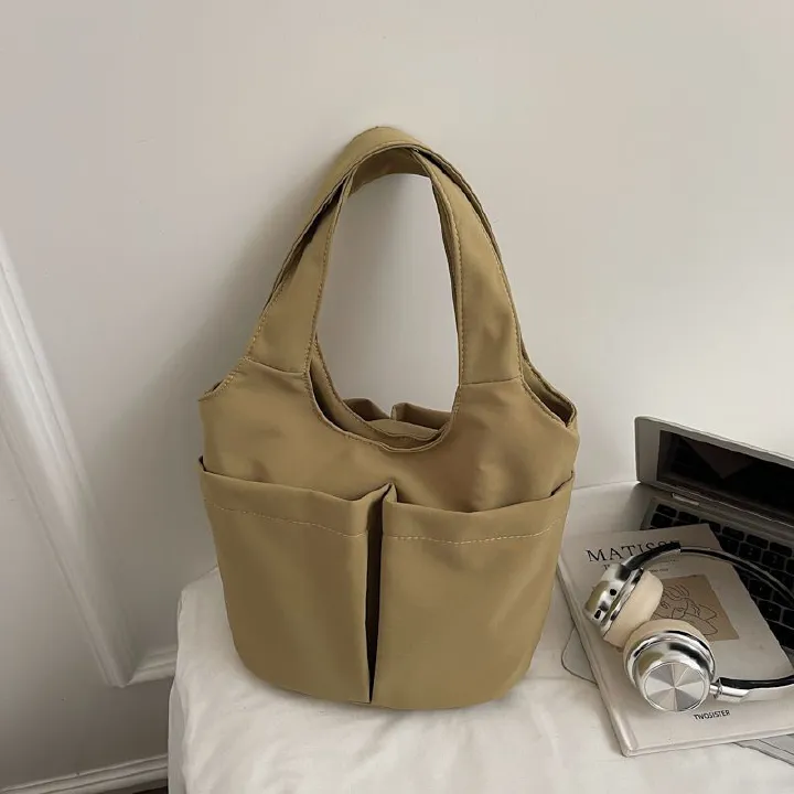 Large Capacity Tote Bags Nylon Design 2026 New Fashion Bags for Women High Quality Sewing Thread Solid Color Shoulder Bags B0235