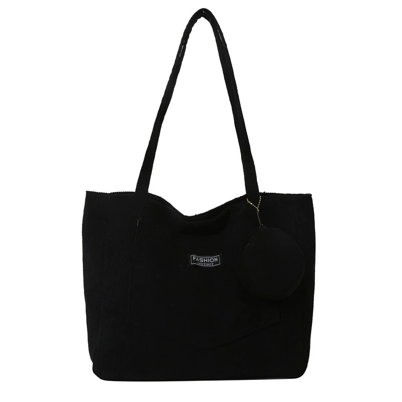 Women Corduroy Tote Handbag Zipper Vintage Tote Bag Foldable Retro Shoulder Bag with Coin Bag Large Capacity Versatile Sling Bag B0727