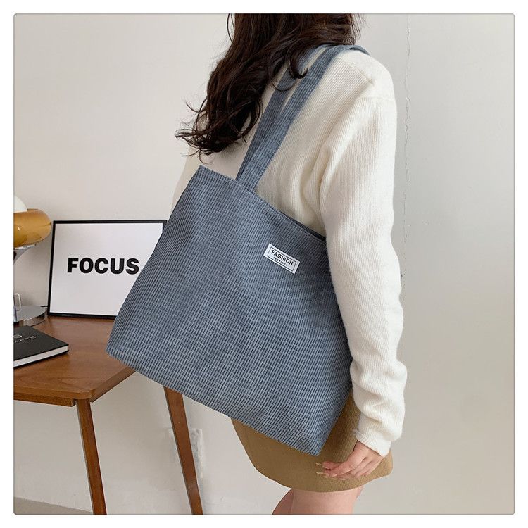 Women Corduroy Tote Handbag Zipper Top Handle Bag Foldable Retro Shoulder Bag with Coin Bag Large Capacity Versatile Sling Bag B0728