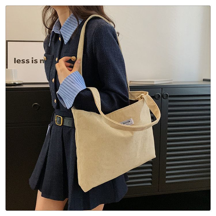 Women Corduroy Tote Handbag Zipper Top Handle Bag Foldable Retro Shoulder Bag with Coin Bag Large Capacity Versatile Sling Bag B0728