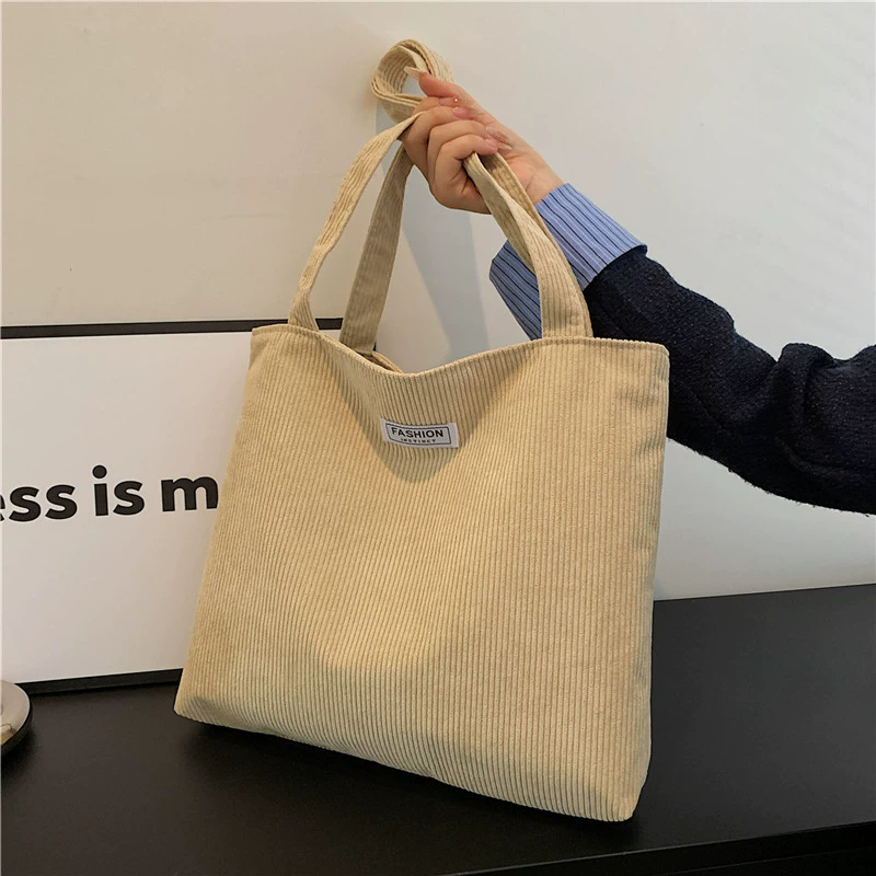 Women Corduroy Tote Handbag Zipper Top Handle Bag Foldable Retro Shoulder Bag with Coin Bag Large Capacity Versatile Sling Bag B0728