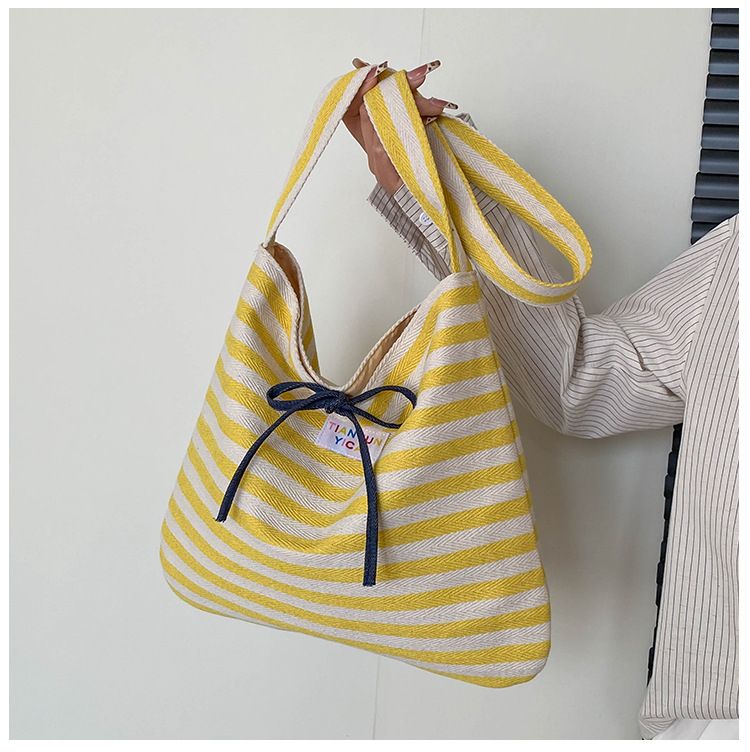 Female Casual Multifunctional Travel Top-handle Handbag Large Capacity Canvas Women Shopper Tote Simple Striped Shoulder Bag 2026 B0144
