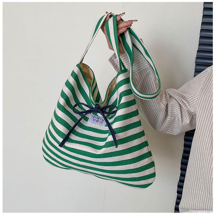 Female Casual Multifunctional Travel Top-handle Handbag Large Capacity Canvas Women Shopper Tote Simple Striped Shoulder Bag 2026 B0144