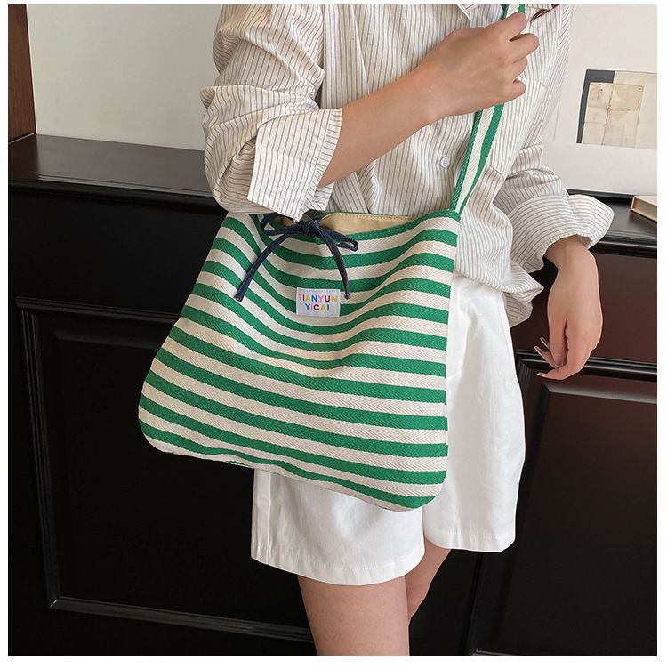 Female Casual Multifunctional Travel Top-handle Handbag Large Capacity Canvas Women Shopper Tote Simple Striped Shoulder Bag 2026 B0144