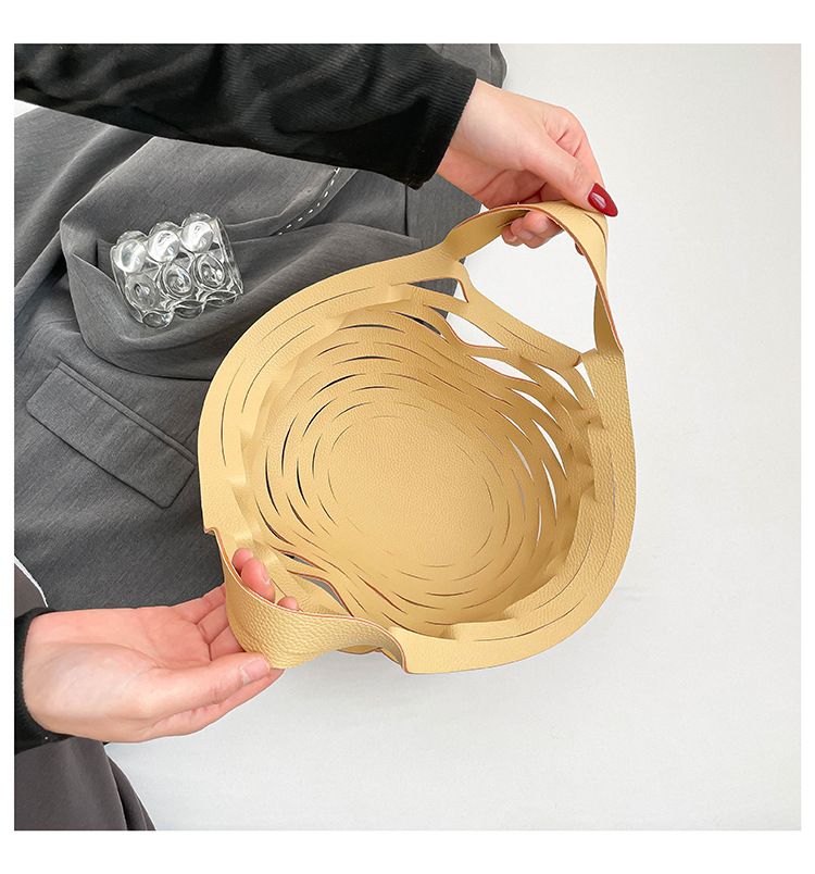 Leather Folding Mesh Tote Bag Hollow Out Storage Handbag for Women Shopping Outdoor Portable Shoulder Bag Accessory B0213