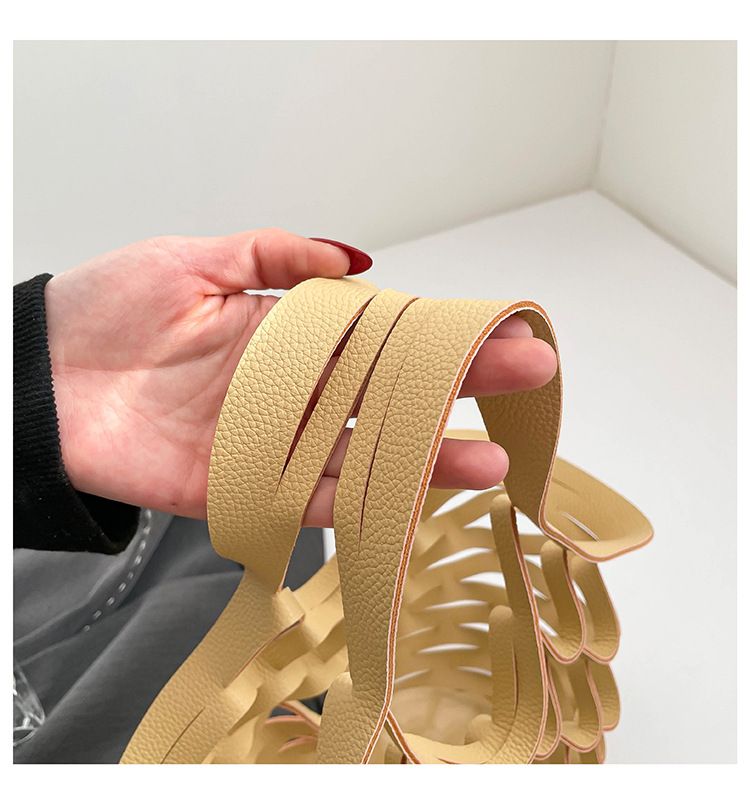 Leather Folding Mesh Tote Bag Hollow Out Storage Handbag for Women Shopping Outdoor Portable Shoulder Bag Accessory B0213