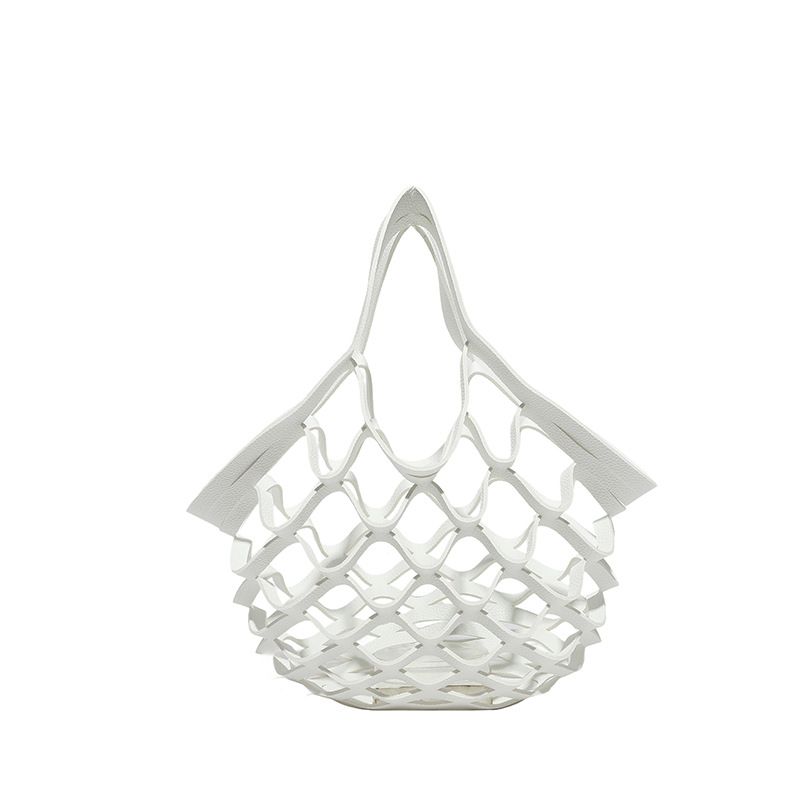 Leather Folding Mesh Tote Bag Hollow Out Storage Handbag for Women Shopping Outdoor Portable Shoulder Bag Accessory B0213
