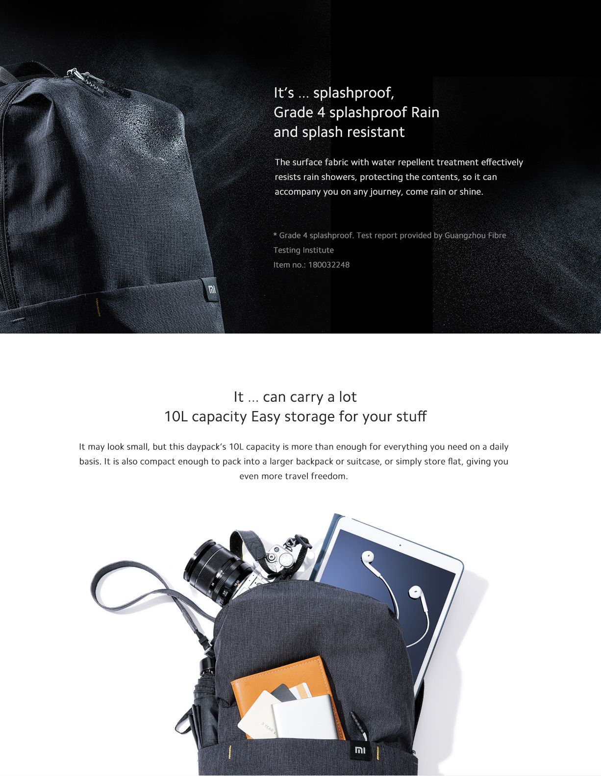 Xiaomi Mi Casual Daypack Orange, Black and Blue, lightweight, compact,  IPX4 splash-proof backpack, 10 liters capacity, high-quality YKK double-slider zippers, two side pockets