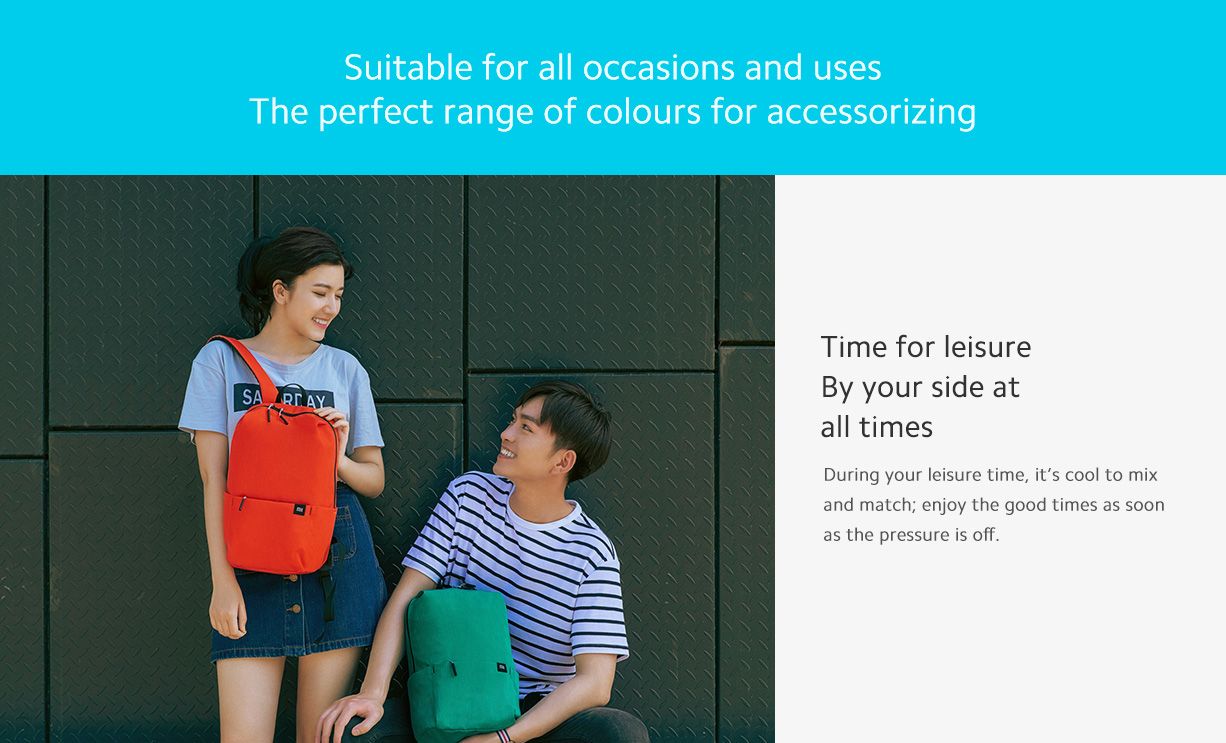 Xiaomi Mi Casual Daypack Orange, Black and Blue, lightweight, compact,  IPX4 splash-proof backpack, 10 liters capacity, high-quality YKK double-slider zippers, two side pockets